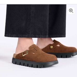 Birkenstock Papillio Boston Chunky Suede Leather Dark Tea Brown Size 39 Size 8